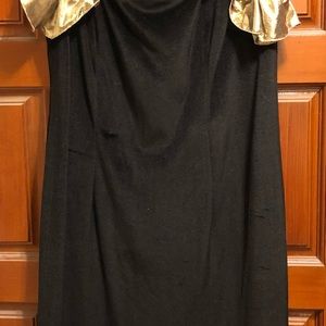 Ms. choice gold lame shoulder black velvet sheaf dress￼, size 10/ medium